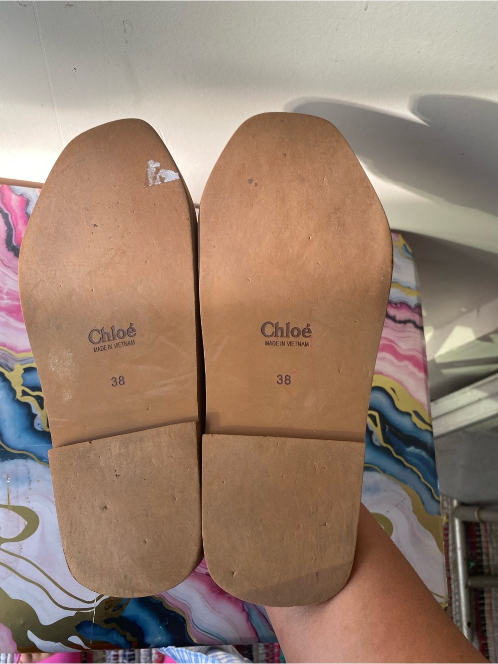 Chloe Woody Embroidered Canvas Logo Flat Slide Sandal Size 38 US 8 Boho - Picture 10 of 12